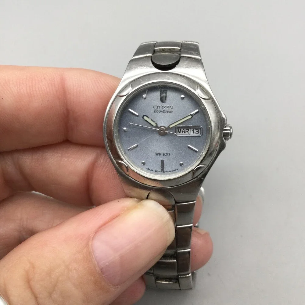 Vintage Citizen Eco-Drive Womens Watch 25mm Silver Tone Stainless Date E001 6
